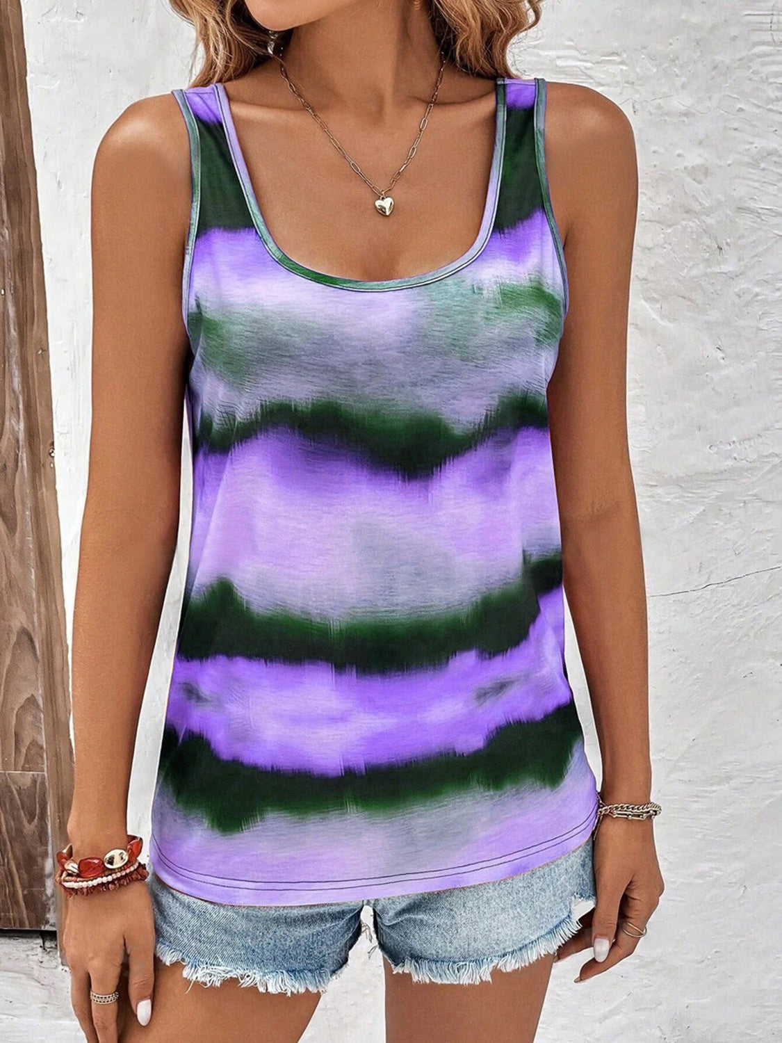 Tie-Dye Scoop Neck Wide Strap Tank Tank Tops JT's Designer Fashion