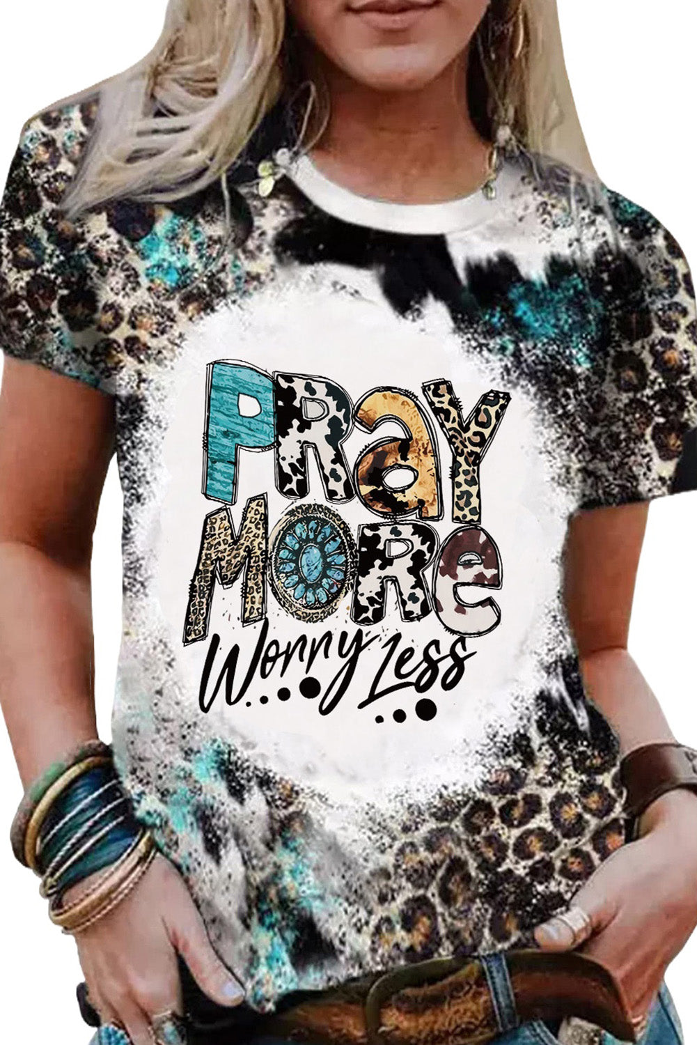 Leopard Pray More Graphic Western Fashion Dyed T-shirt Graphic Tees JT's Designer Fashion