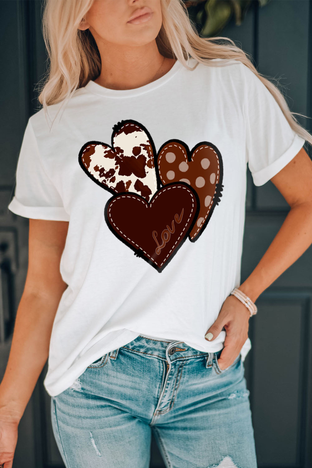 White Western Valentines Heart Graphic T-shirt Graphic Tees JT's Designer Fashion