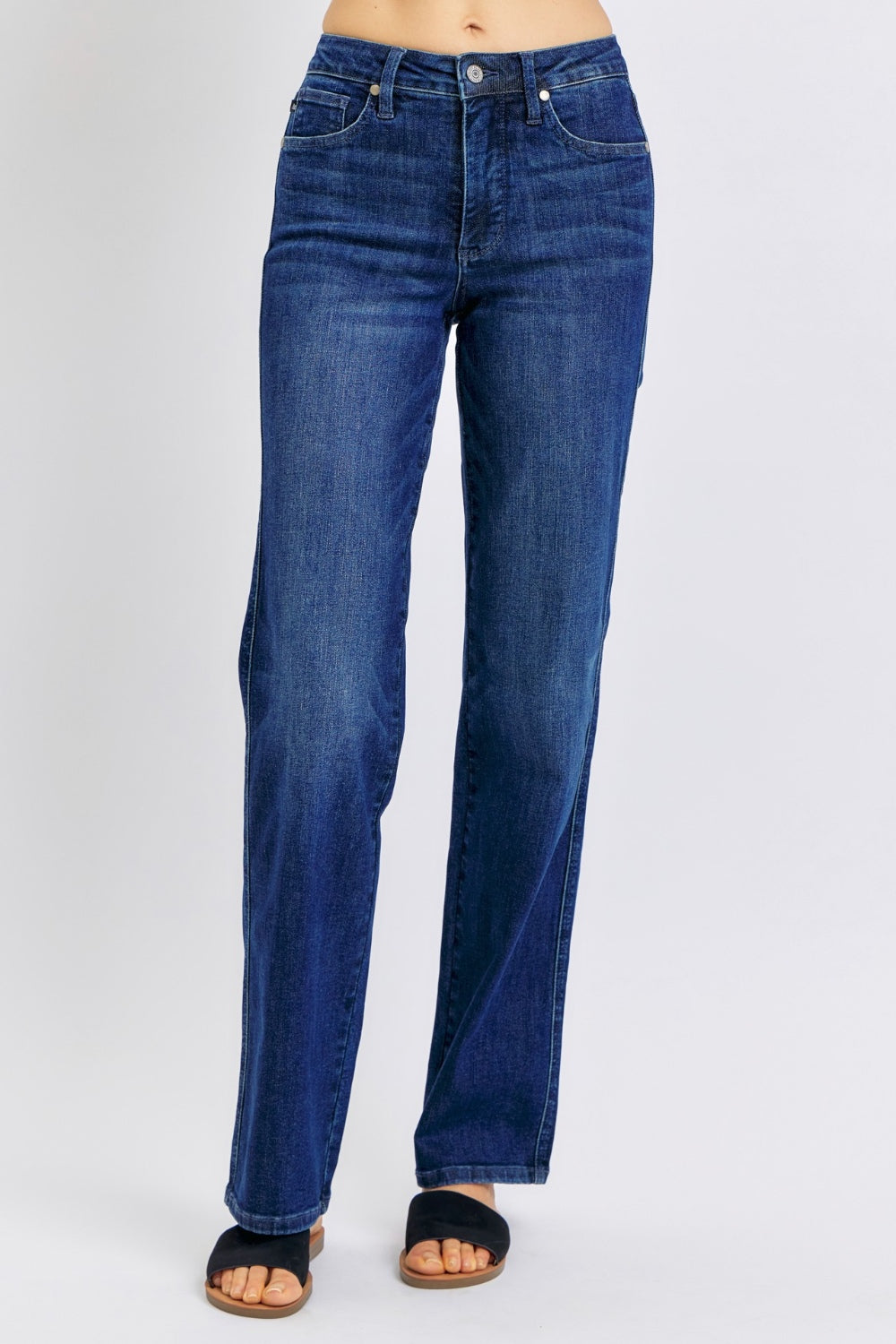 Judy Blue Full Size High Waist Tummy Control Straight Jeans Dark High Waist Jeans JT's Designer Fashion