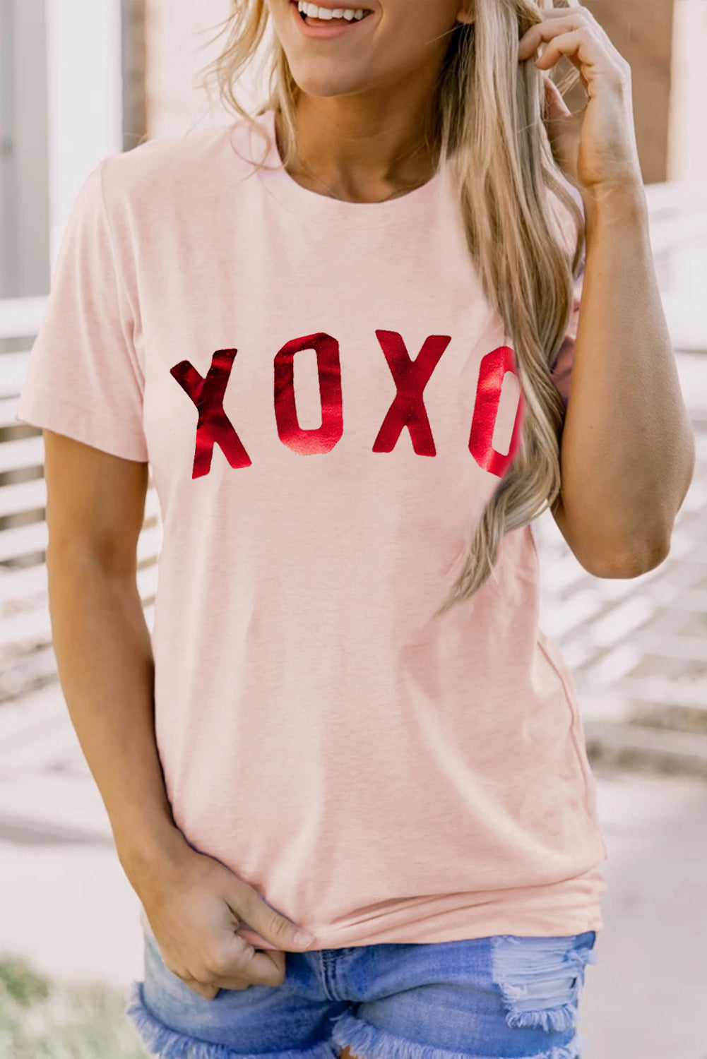 Pink XOXO Glitter Graphic Tee Graphic Tees JT's Designer Fashion