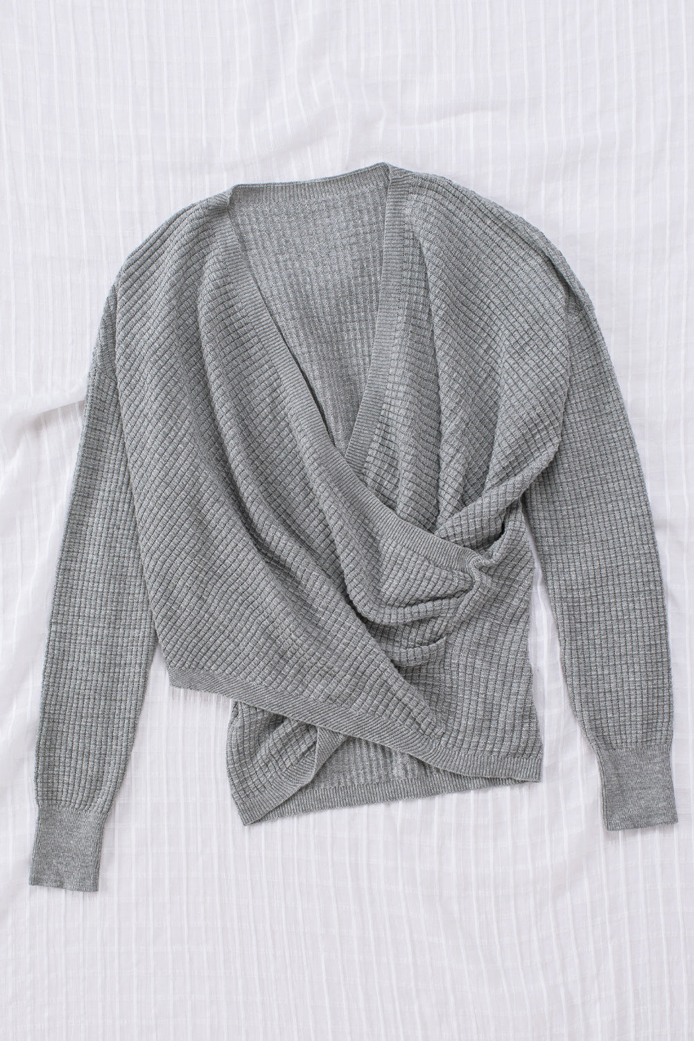 Gray Black/Pink/Gray/Khaki/Apricot Wrap V Neck Waffle Sweater Sweaters & Cardigans JT's Designer Fashion