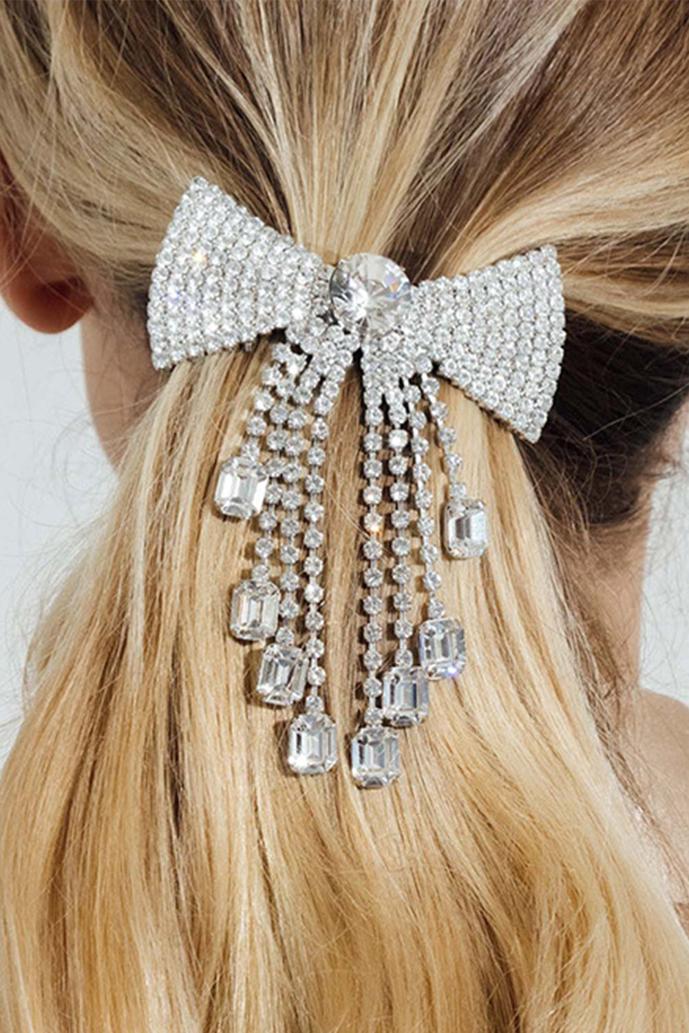 Silvery Rhinestone Tassel Bowknot Hair Clip Headwear JT's Designer Fashion