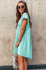 Mint Green Frilled Trim Crew Neck Loose Fit Mini Dress Mini Dresses JT's Designer Fashion