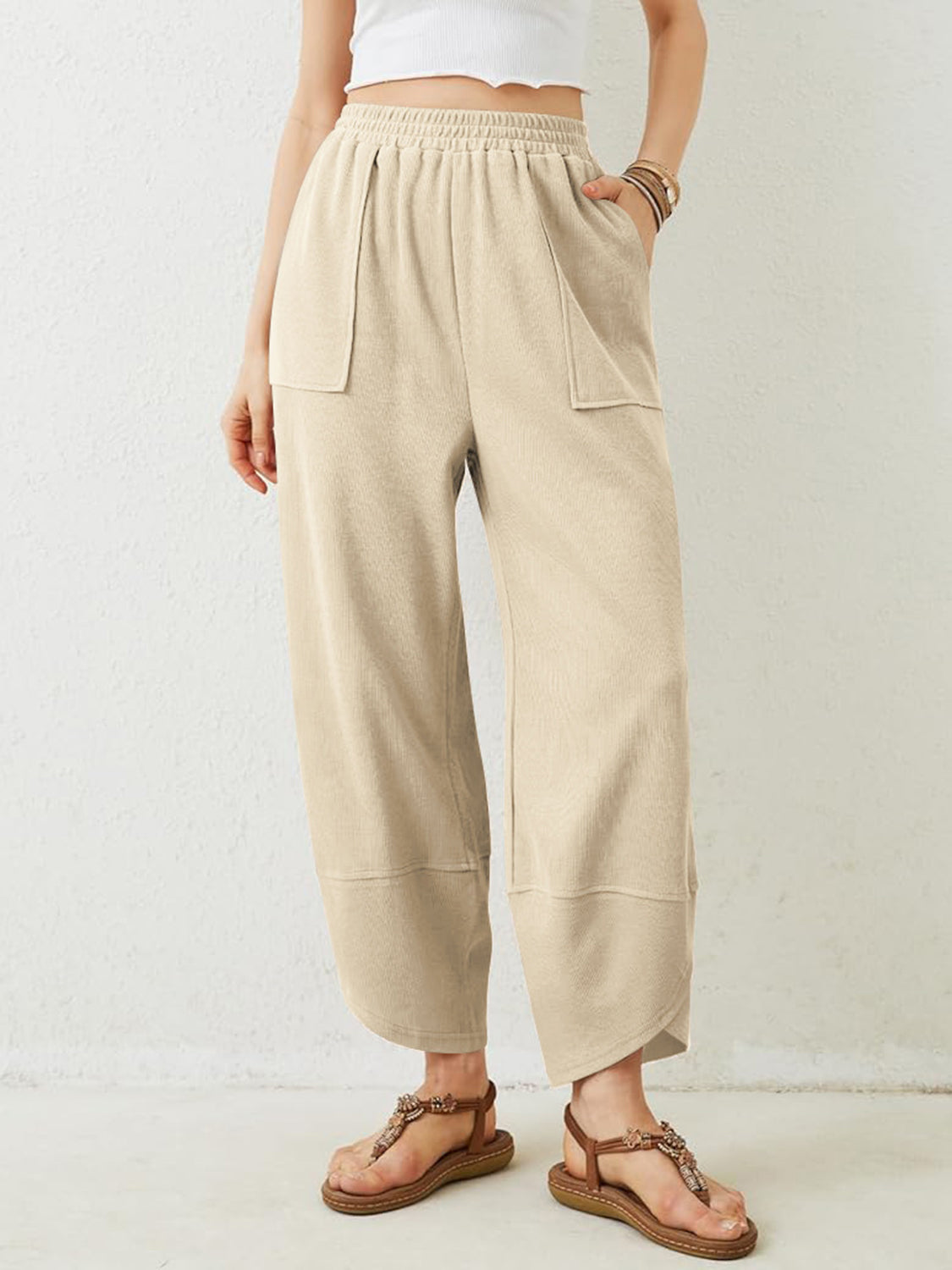 Lovelet Elastic Waist Wide Leg Pants Tan Pants & Culotte JT's Designer Fashion