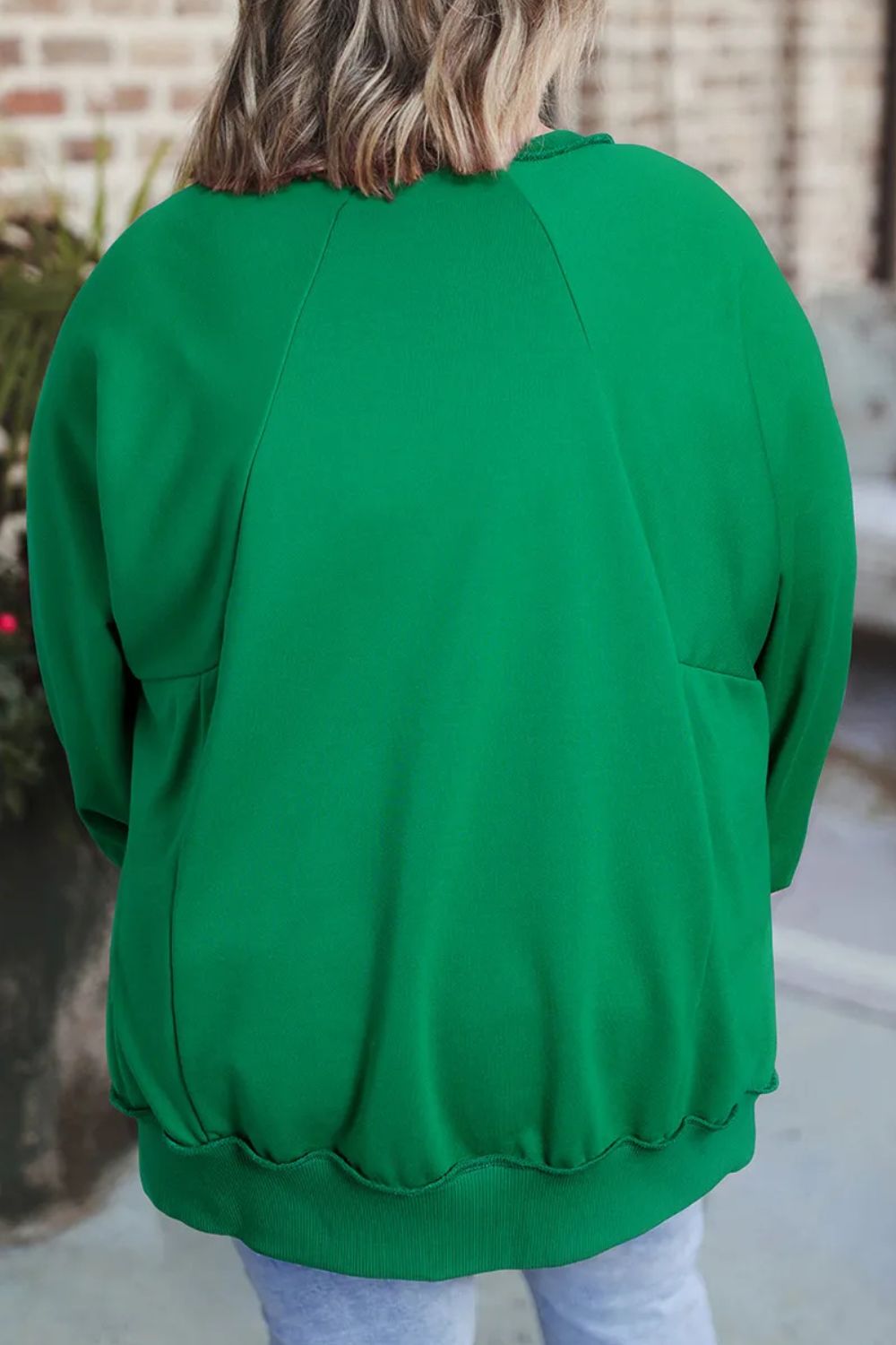 Plus Size Cutout Hem Notched Long Sleeve Sweatshirt Sweatshirts & Hoodies JT's Designer Fashion