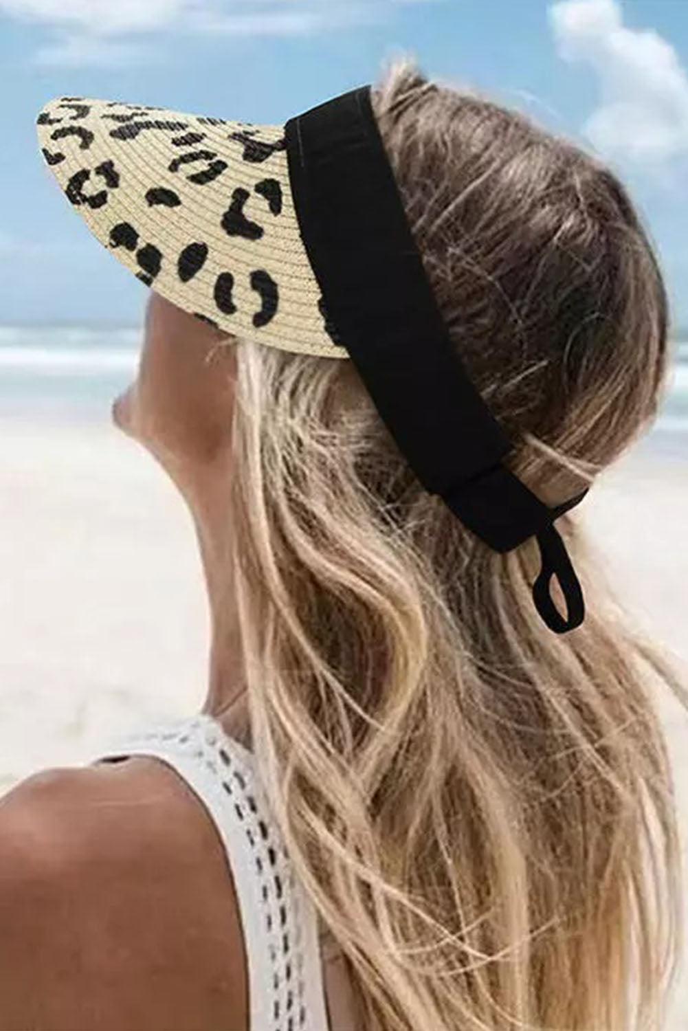 Khaki Leopard Hollow Out Ruffled Sun Visor Rolled Up Hat Hats & Caps JT's Designer Fashion