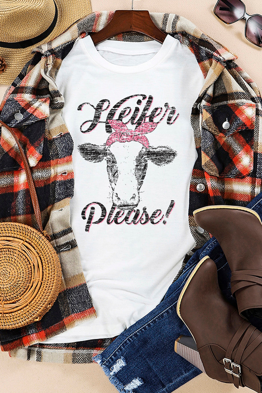 White Heifer Please Cute Graphic Print T Shirt Graphic Tees JT's Designer Fashion