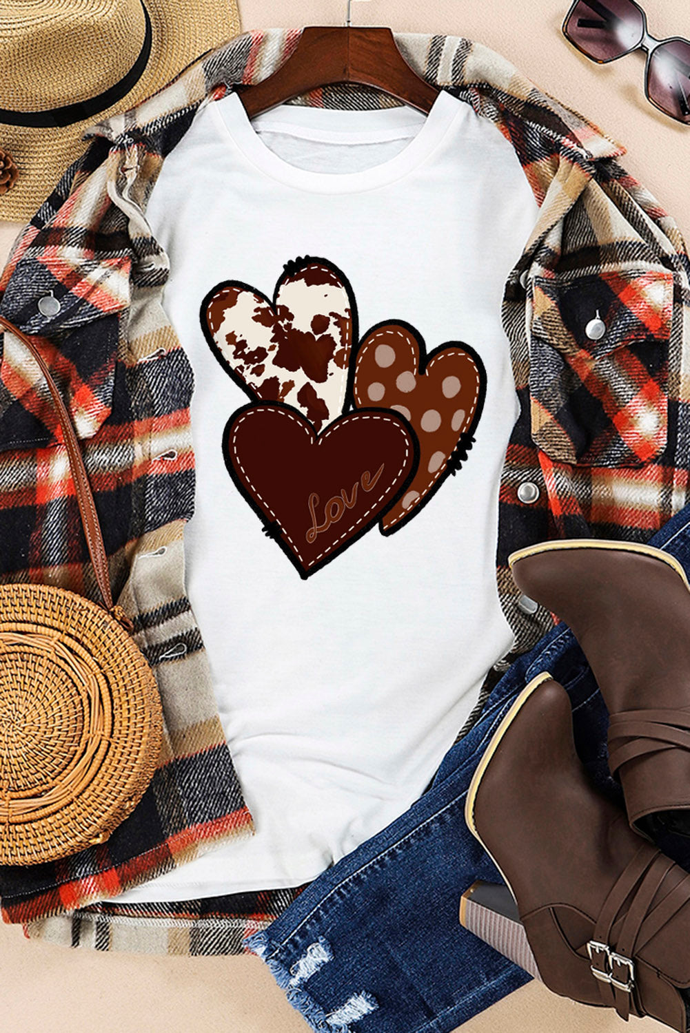 White Western Valentines Heart Graphic T-shirt Graphic Tees JT's Designer Fashion