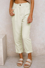 Beige Corduroy High Waist Straight Leg Pants Pants & Culotte JT's Designer Fashion