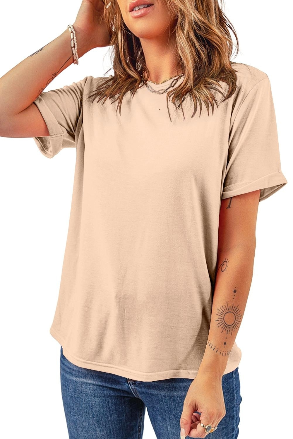 Khaki Casual Plain Crew Neck Tee Tops & Tees JT's Designer Fashion