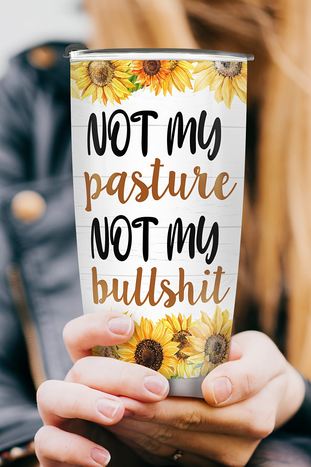 Yellow Cow Sunflower Slogan Print Stainless Steel Tumbler 20OZ Tumblers JT's Designer Fashion
