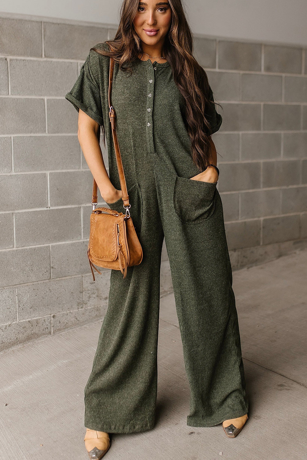 Jungle Green Textured Side Pockets Buttoned Wide Leg Jumpsuit Pre Order Bottoms JT's Designer Fashion