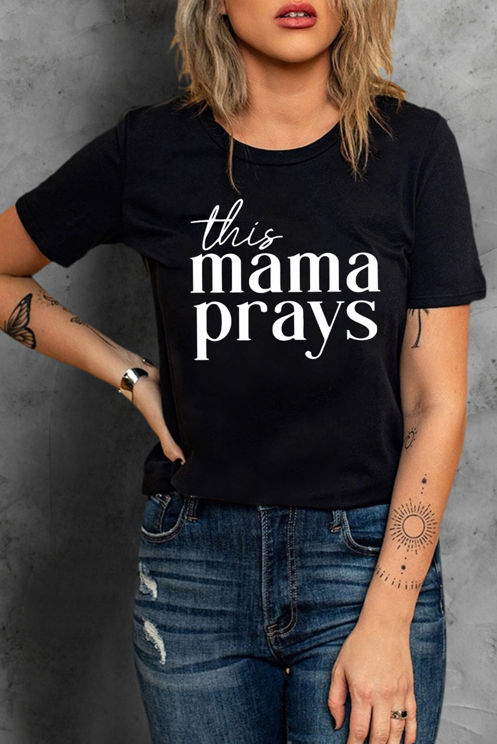 Black This mama prays Graphic Plain Tee Graphic Tees JT's Designer Fashion