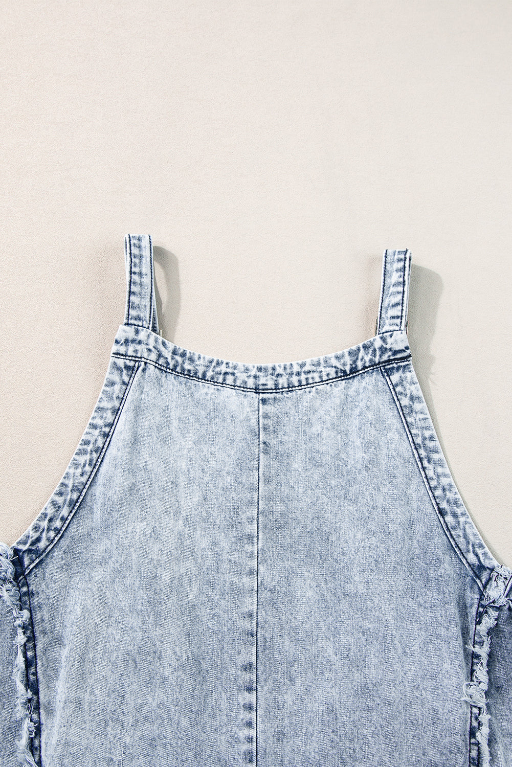 Beau Blue Light Wash Frayed Exposed Seam Wide Leg Denim Overall Jumpsuits & Rompers JT's Designer Fashion