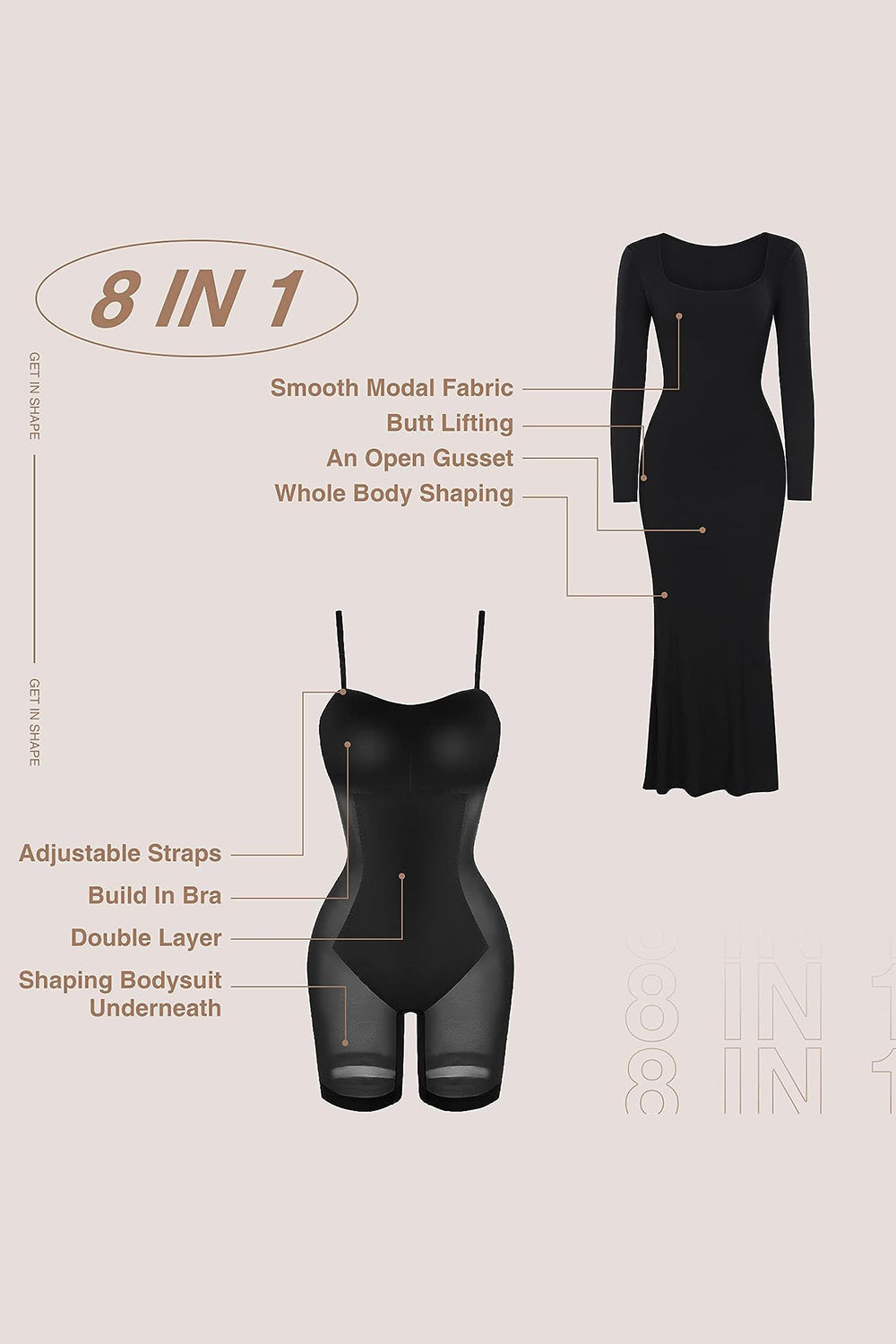 Basic Bae Built-In Shapewear Square Neck Long Sleeve Maxi Dress Maxi Dresses JT's Designer Fashion