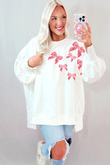 White Sequin Bowknot High Low Oversize Sweatshirt Sweatshirts & Hoodies JT's Designer Fashion