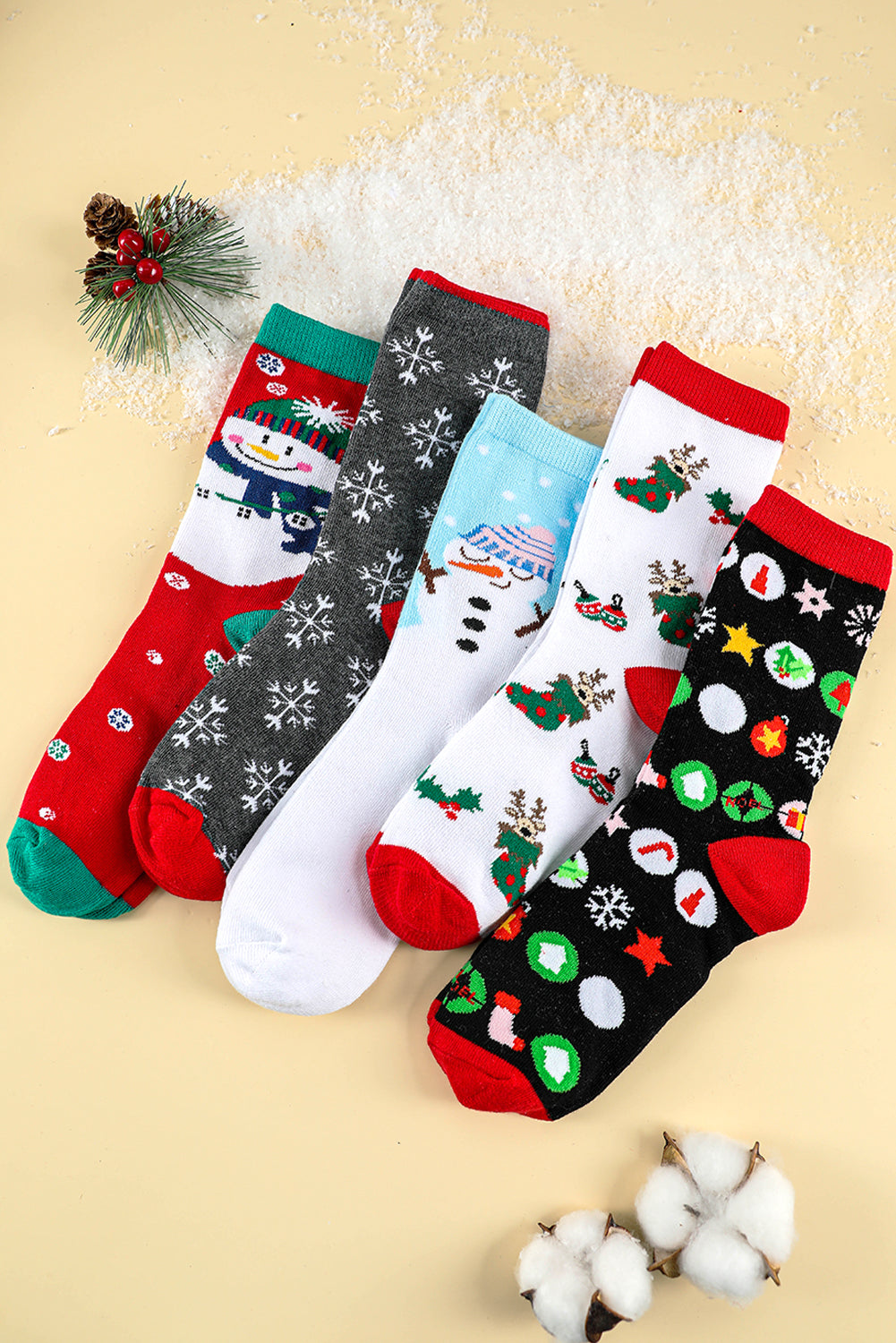 White Christmas Cartoon Pattern 5 Pairs/Set Socks Set with Box Socks JT's Designer Fashion