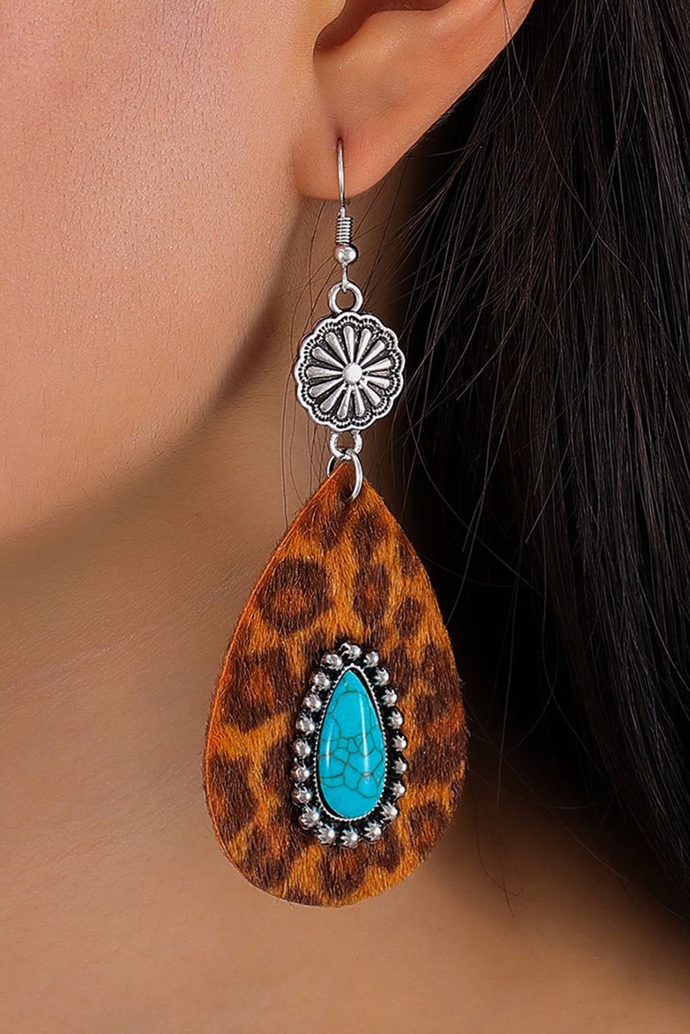 Chestnut Western Leopard Turquoise Inlay Drop Earrings Jewelry JT's Designer Fashion