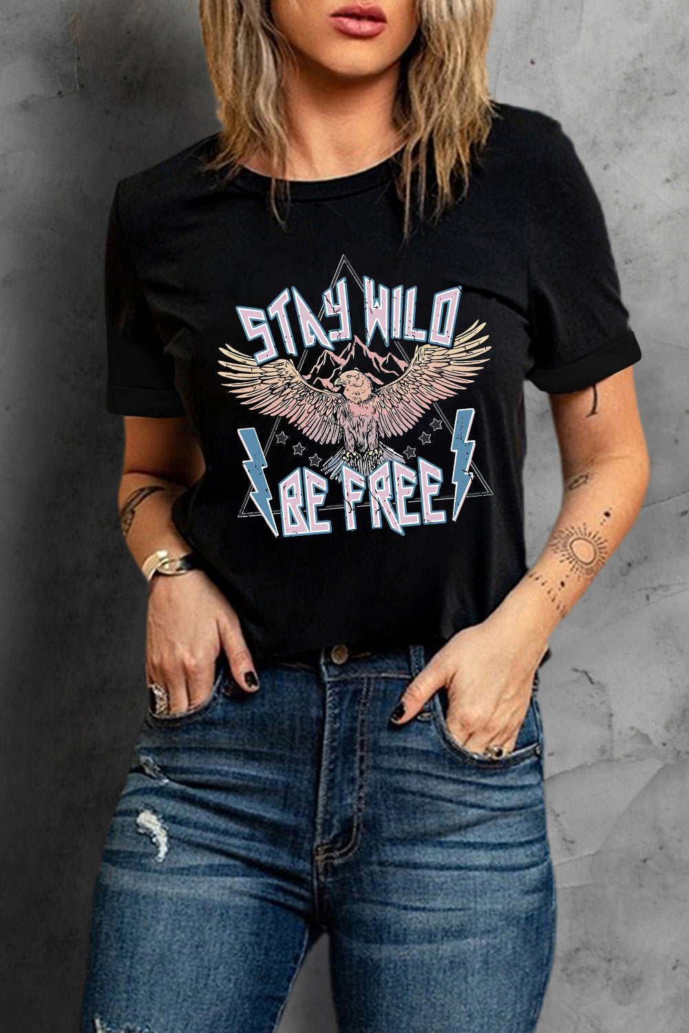 Black Western Eagle Slogan Graphic Tee Graphic Tees JT's Designer Fashion