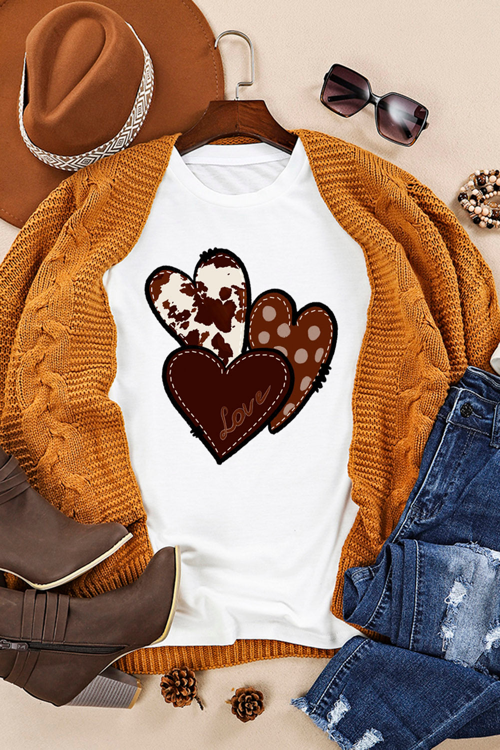 White Western Valentines Heart Graphic T-shirt Graphic Tees JT's Designer Fashion