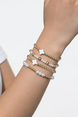 White Cross Pearl Decor Beaded Elastic Multi Layered Bracelet Jewelry JT's Designer Fashion