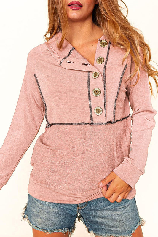 Pink Buttons Front Princess Line Out Seam Hoodie Sweatshirts & Hoodies JT's Designer Fashion