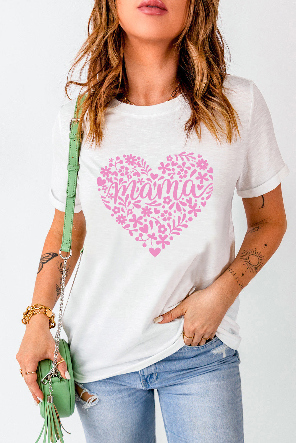 White Floral mama Heart Shape Graphic T Shirt Graphic Tees JT's Designer Fashion