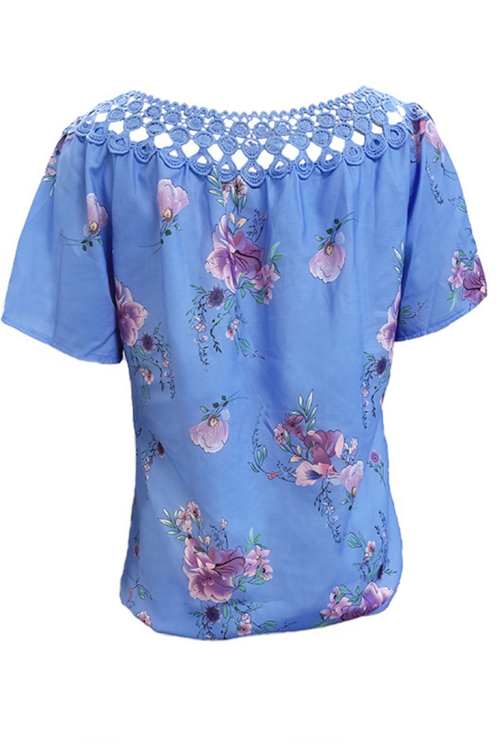 Full Size Printed Tie Neck Short Sleeve Blouse Blouses & Shirts JT's Designer Fashion