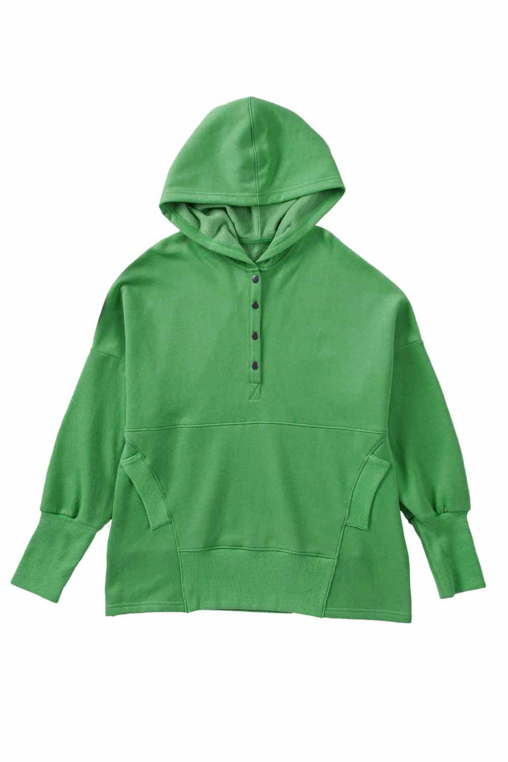 Green Batwing Sleeve Pocketed Henley Hoodie Sweatshirts & Hoodies JT's Designer Fashion