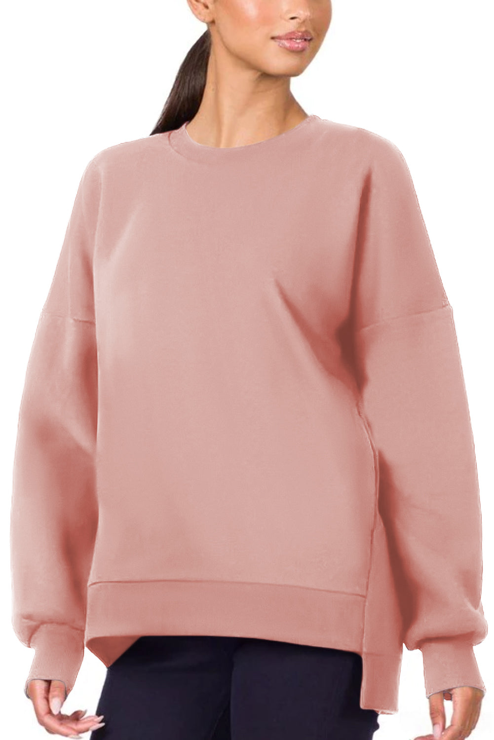 Rose Tan Uneven Hem Drop Shoulder Sweatshirt Pre Order Sweatshirts & Hoodies JT's Designer Fashion