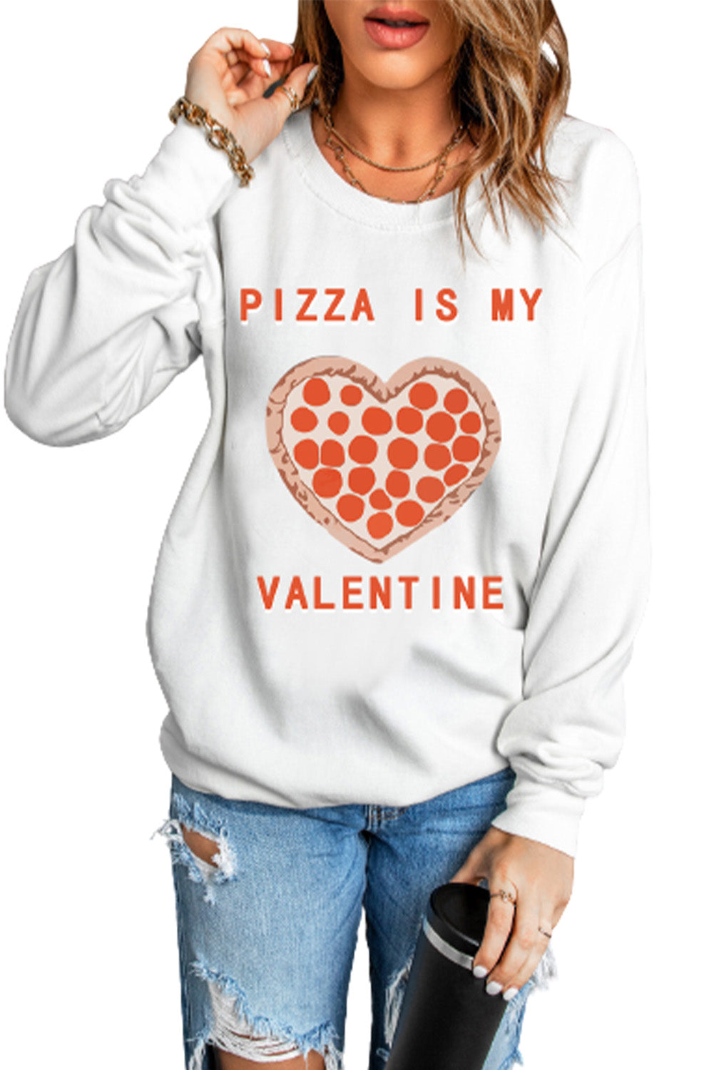 PIZZA IS MY VALENTINE Graphic Print Sweatshirt Graphic Sweatshirts JT's Designer Fashion