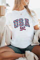 White Checkered USA Graphic Casual Tee Graphic Tees JT's Designer Fashion