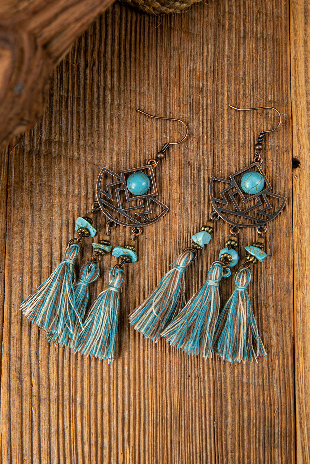 Sky Blue Bohemian Beaded Hollow-out Fringe Dangle Earrings Jewelry JT's Designer Fashion