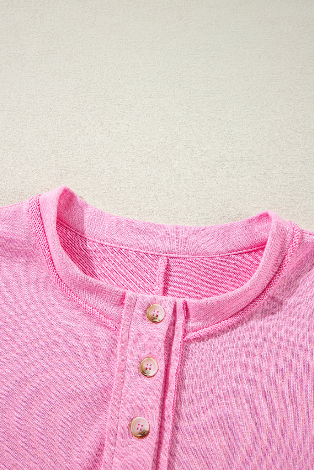 Sachet Pink Solid Color Buttoned Neckline Loose Sweatshirt Sweatshirts & Hoodies JT's Designer Fashion