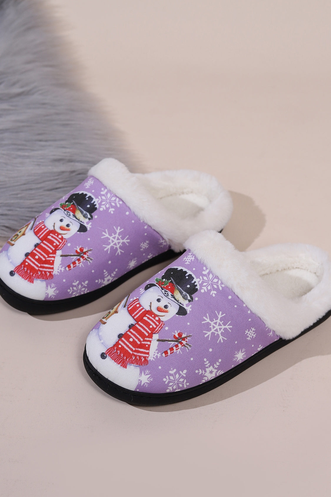 Snowman Round Toe Faux Fur Slippers Slippers JT's Designer Fashion