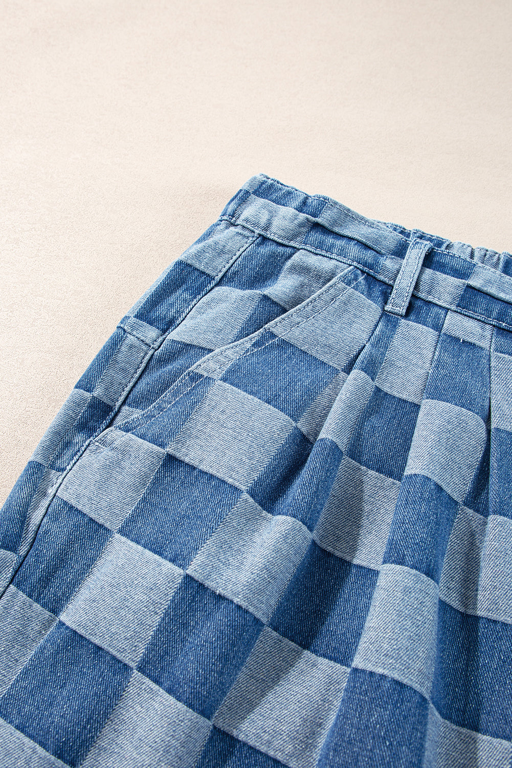 Dusk Blue Plus Size Checkered Seamed High Waist Wide Leg Jeans Plus Size Bottoms JT's Designer Fashion