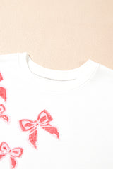 White Sequin Bowknot High Low Oversize Sweatshirt Sweatshirts & Hoodies JT's Designer Fashion