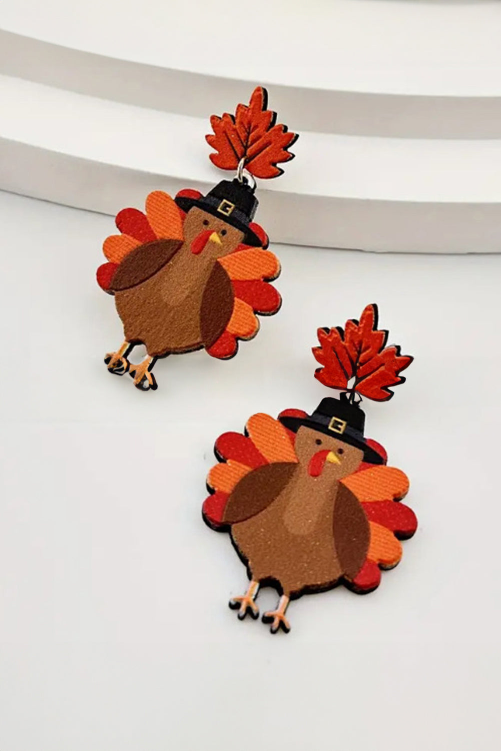 Racing Red Thanksgiving Turkey Leaf Pattern Dangle Earrings Jewelry JT's Designer Fashion