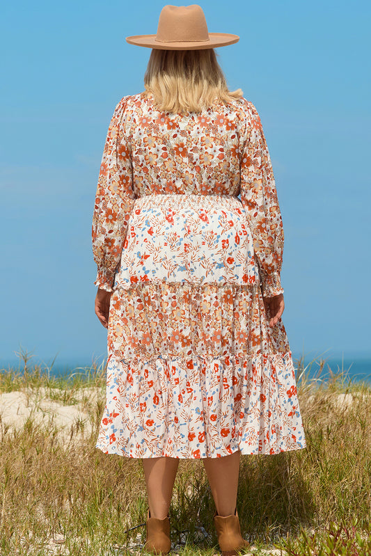 Khaki Plus Size Floral Tiered Ruffle Maxi Dress Plus Size Maxi Dresses JT's Designer Fashion