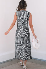 Multicolour Leopard Checkered Double Printed Reversible Sleeveless Long Dress Maxi Dresses JT's Designer Fashion