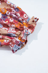 Red Floral Puff Sleeve Square Neck Knot Open Back Mini Dress Floral Dresses JT's Designer Fashion