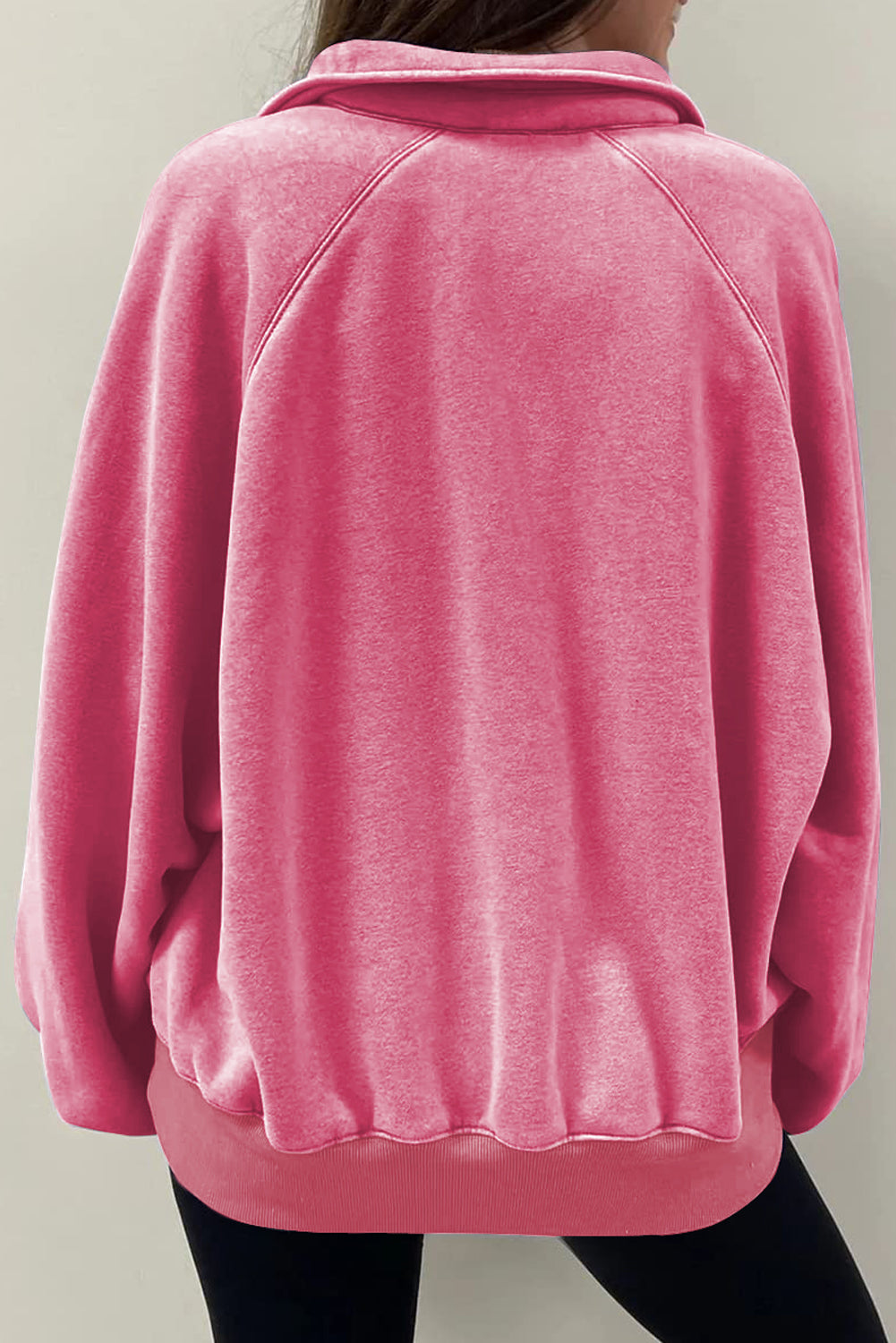 Pink Solid Snap Buttons Collared Balloon Sleeve Oversized Sweatshirt Sweatshirts & Hoodies JT's Designer Fashion