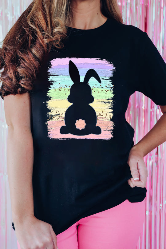 Black Rainbow Splash Easter Rabbit Graphic Tee Graphic Tees JT's Designer Fashion