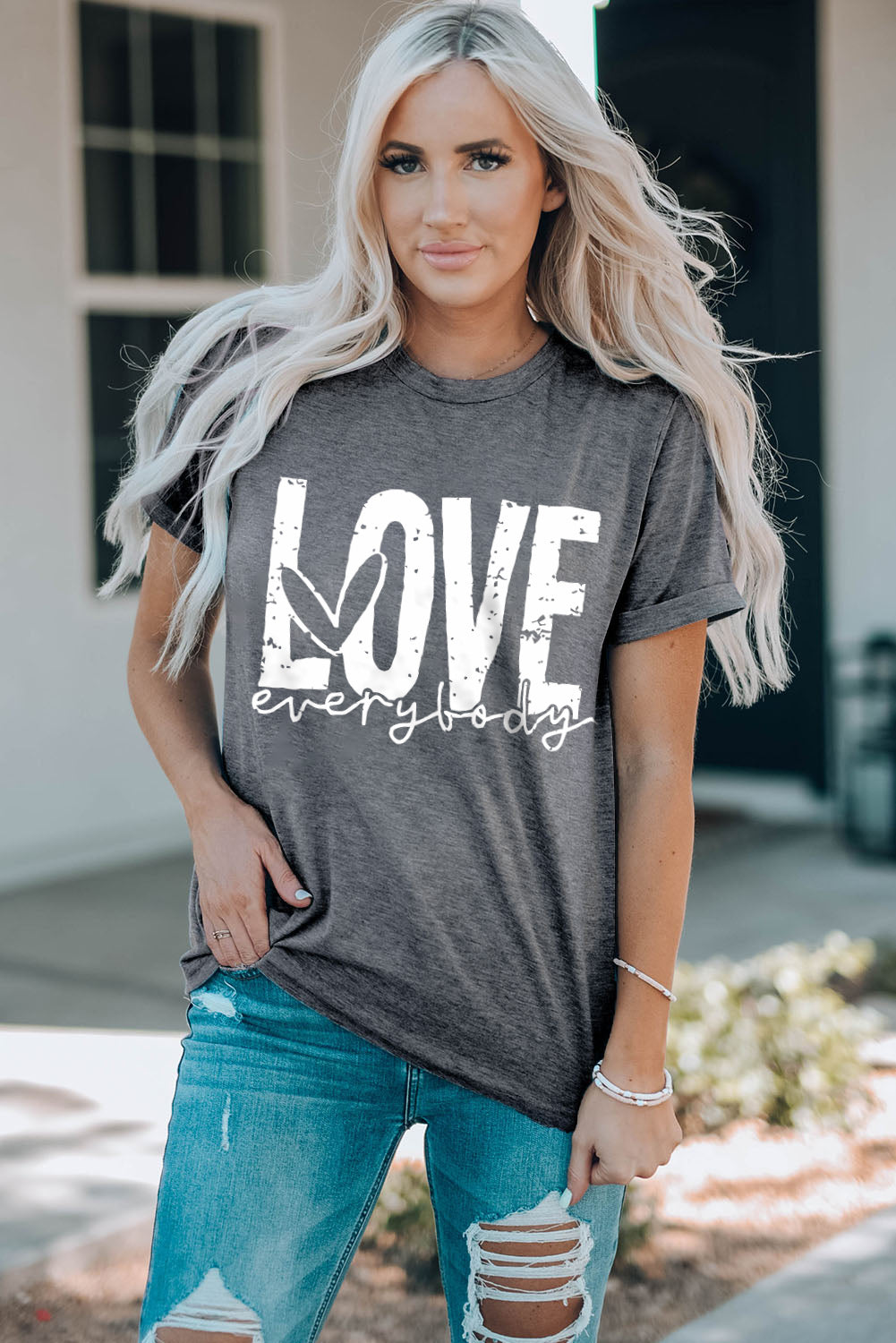 Gray LOVE everybody Graphic T-shirt Graphic Tees JT's Designer Fashion