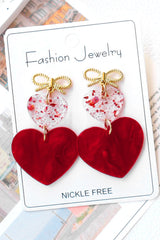 Fiery Red Bow Knot Heart Shape Dangle Earrings Jewelry JT's Designer Fashion