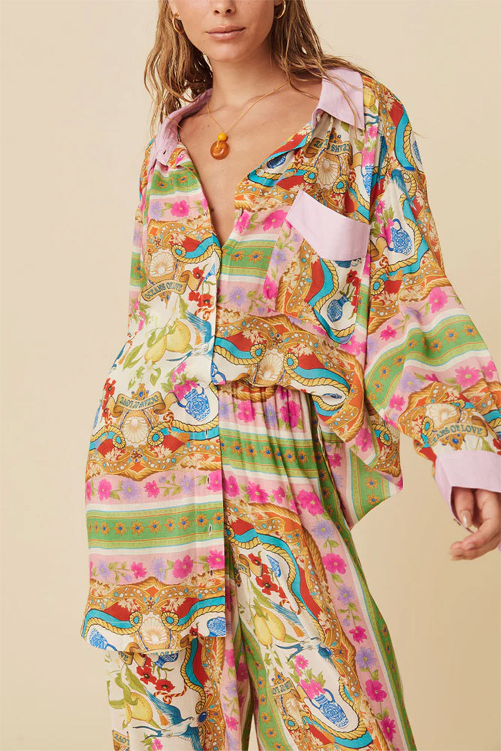 Multicolour Boho Floral Print Buttoned Long Sleeve Shirt Dress Floral Dresses JT's Designer Fashion