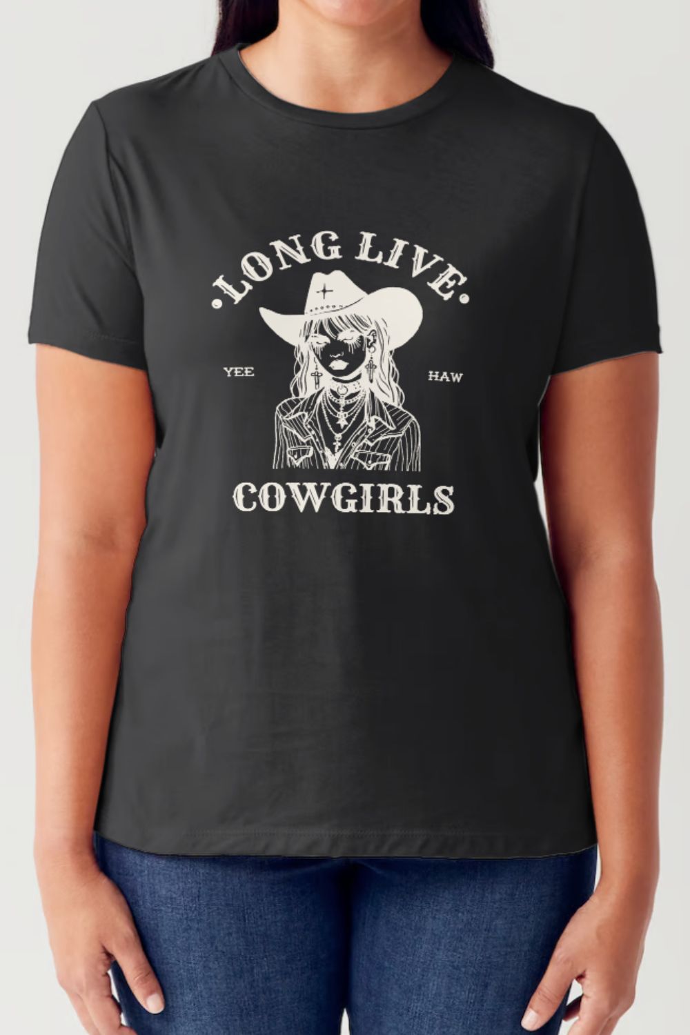 LONG LIVE COWGIRLS Short Sleeve Tubular T-Shirt Black Graphic Tees JT's Designer Fashion