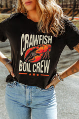 Black CRAWFISH BOIL CREW Graphic Casual T Shirt Graphic Tees JT's Designer Fashion