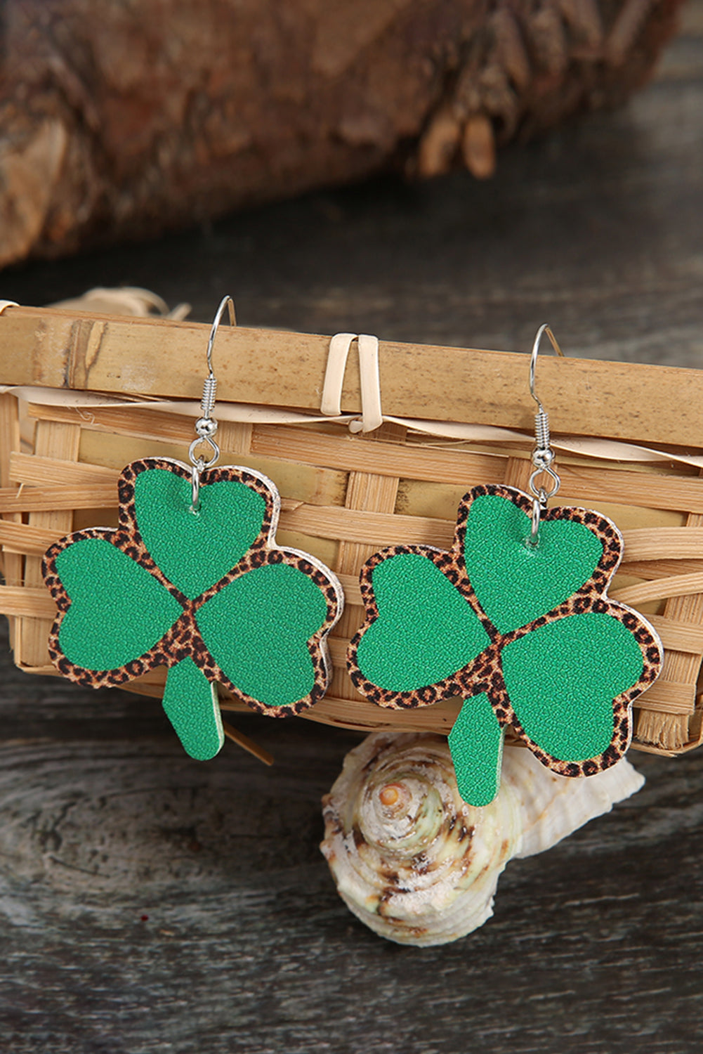 Green Shamrock Leopard PU Earrings Jewelry JT's Designer Fashion